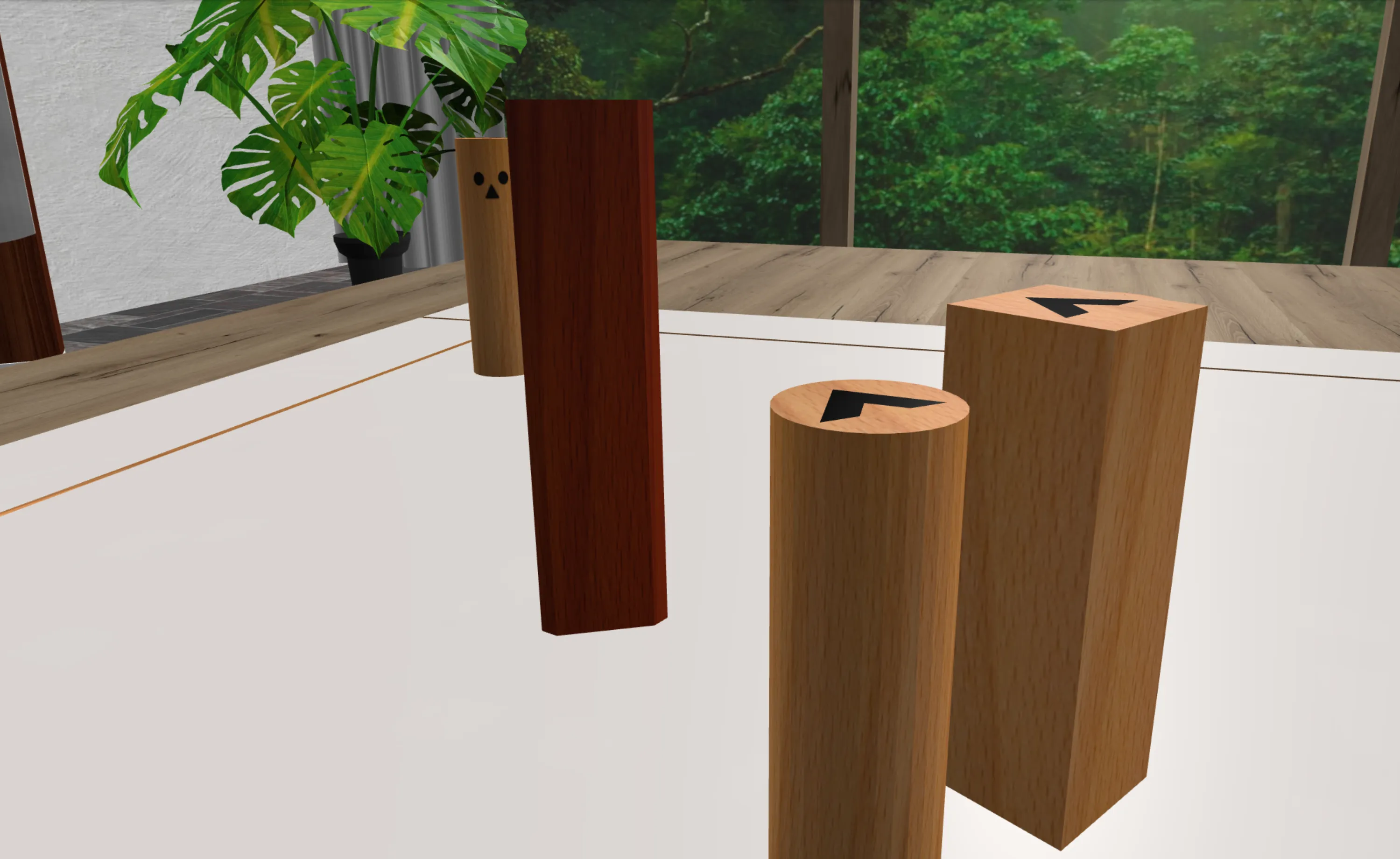 Screenshot: Holzfiguren auf dem Systembrett in Nahansicht aus Figurenperspektive